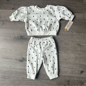 NWT 3-6 Month Cat & Jack Baby Girl Outfit Off White And Black Flowers